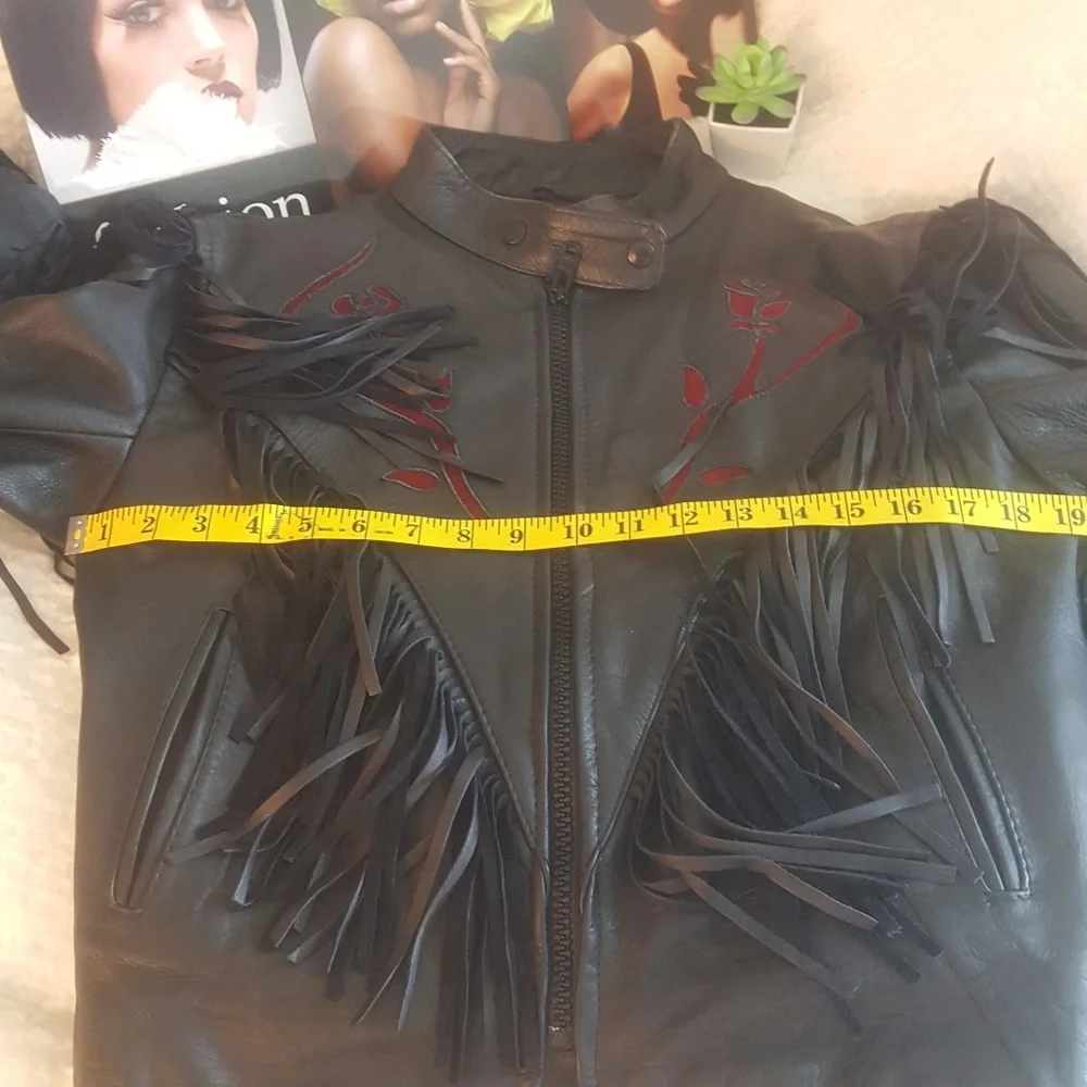 Vintage Black Leather Jacket with Red Embroidery - Picture 6 of 8